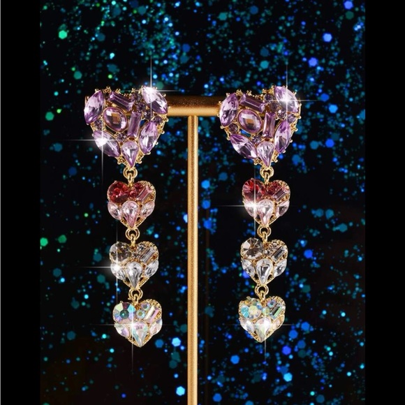 Cubic Zirconia Heart Dangle Earrings - Picture 4 of 6